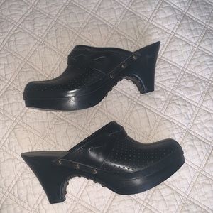 Kors Michael Kors Perforated Black Leather Studded Clogs, Size 6.5
